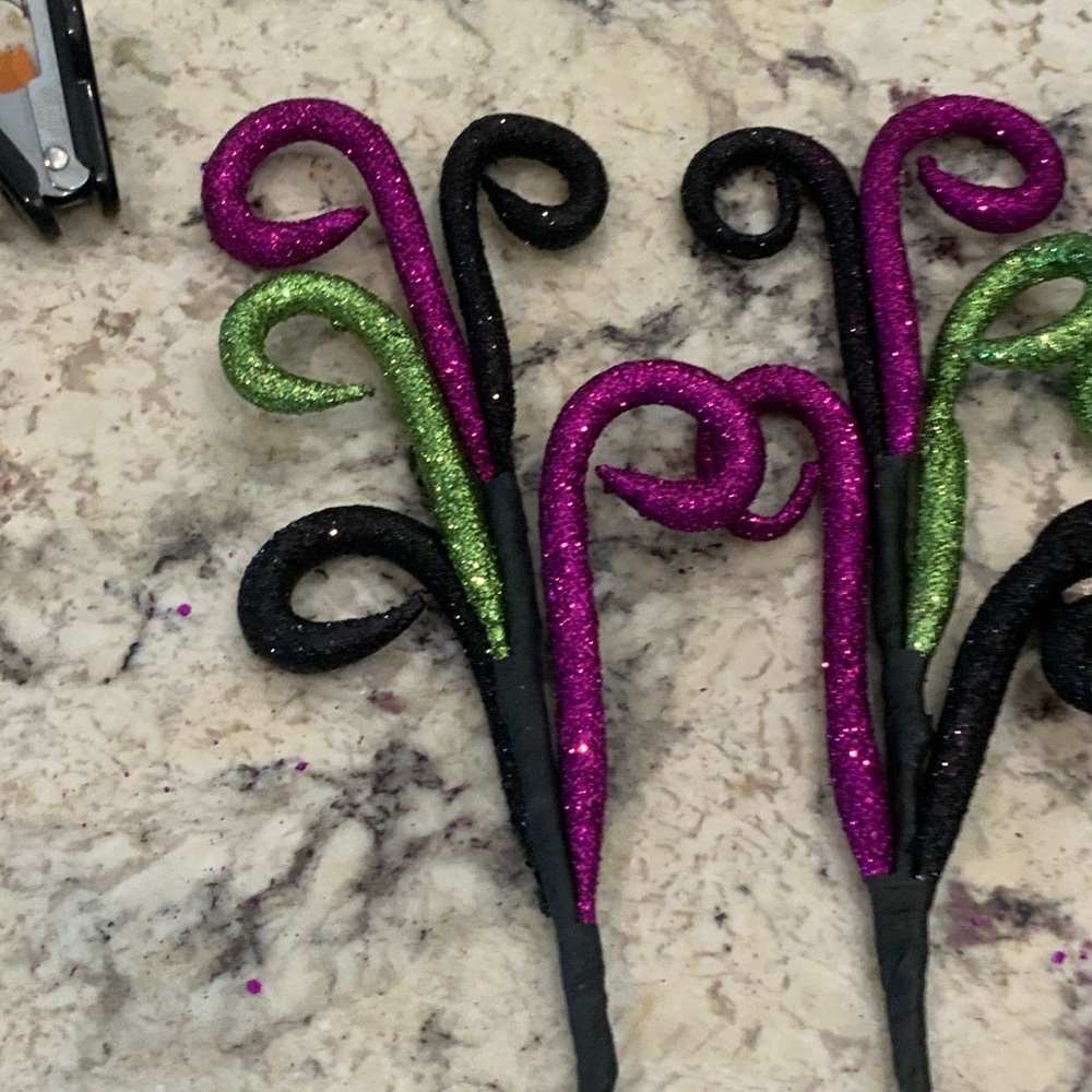 Glittery Black, Green, and Pink Party Picks12” long